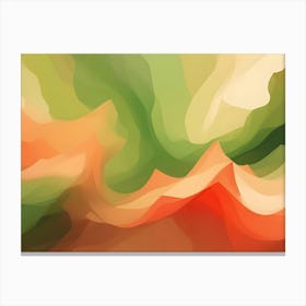 An Abstract Image Of A Colorful And Vibrant Landscape, Featuring A Combination Of Peach, Green, And Orange Hues Canvas Print