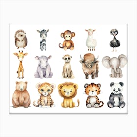 Wild Animals Watercolor Painting Canvas Print