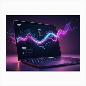 A Laptop Computer With A Glowing, Abstract Wave Pattern On The Screen Canvas Print