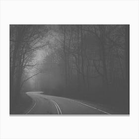 Black and White Foggy Road Canvas Print