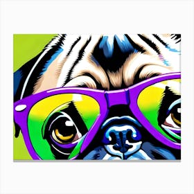 Pug With Purple Rimmed Glasses 2 Canvas Print