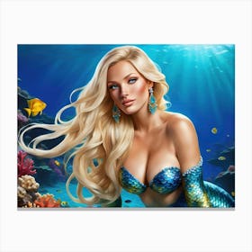 A Blonde Mermaid At Rest In The Tropics Canvas Print