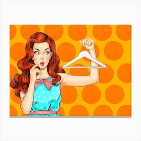 Pop Art Funny Girl With Missing Dress Over Orange Background Canvas Print