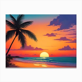 A Tranquil Beach At Sunset Horizontal Illustration 53 Canvas Print