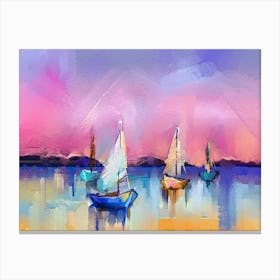 Sailboats At Sunset 4 Canvas Print