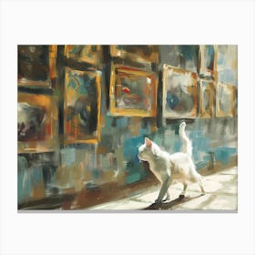 White Cat In The Library - Wandering In The Exhibition Room Canvas Print