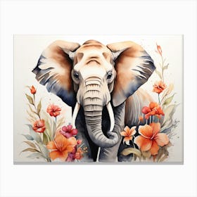 Elephant With Flowers Wildlife Canvas Print