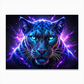 Electric Blue Leopard With Glowing Purple Lightning Canvas Print