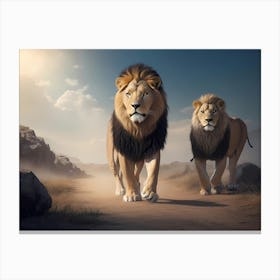 Lions Walking Canvas Print