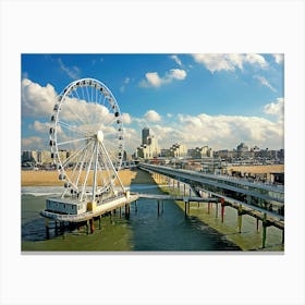 Netherlands, The Hague, Scheveningen, Ferris Wheel, Pier, Beach And Spa Hotel Canvas Print