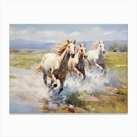 Horses Painting In Mongolia, Landscape 3 Canvas Print