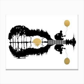 Black and White Guitar Sunset Sunrise 1 Canvas Print