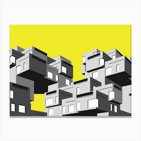 Habitat 67, Black, White and Yellow Canvas Print