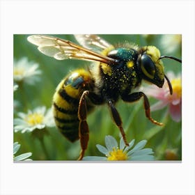 Bee On Daisies Canvas Print