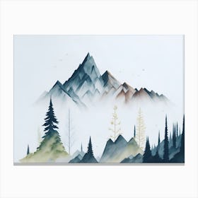 Mountain And Forest In Minimalist Watercolor Horizontal Composition 136 Canvas Print