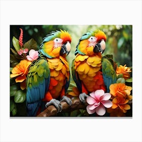 Colorful Parrots Paintings Art Print Canvas Print