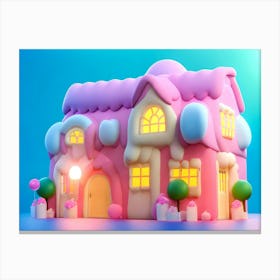 3d Home Sweet Home, House Made Of Sweets, Candy and Marshmallow Canvas Print