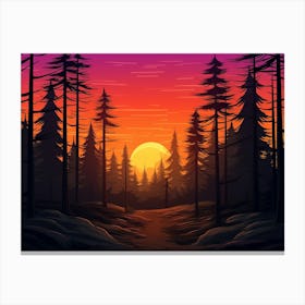 Sunset In The Forest Art Print 1 Canvas Print