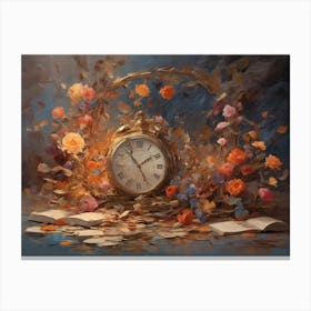 Clock With Flowers Canvas Print