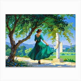 Woman In Green Dress Canvas Print