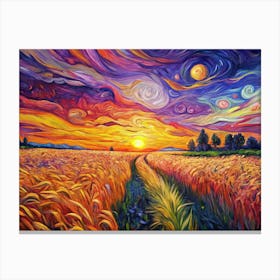 Van Gogh A Sunset Over A Wheatfield With Orange An Stampe su tela