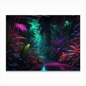 Futuristic neon cyberpunk jungle 1 Canvas Print