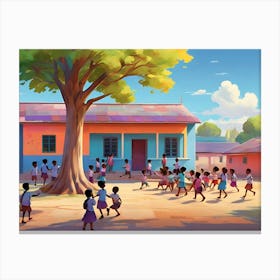 Children In A Village paintings art print Canvas Print