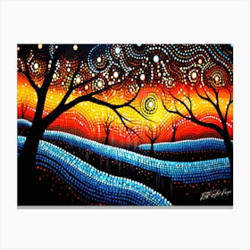 Autumn Night 2 - Aboriginal Dot Landscape Canvas Print