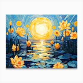 Golden Lotus Flower Landscape, Vincent Van Gogh Inspired Canvas Print