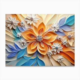 Elegant 3d Design Illustration Of Colorful Diamond Painting Pattern Flowers With Leaves Canvas Print