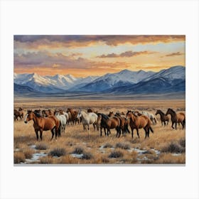 Herd Of Horses Grasslands Canvas Print