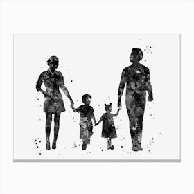 Silhouette Of A Family Watercolor Canvas Print