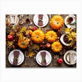 An Autumnal Composition On A Rustic Wooden Table Setting Featuring A Variety Of Harvested Ingredien (5) Canvas Print