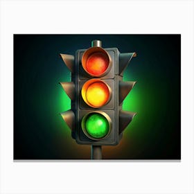 Vintage Traffic Light With Green Light Canvas Print