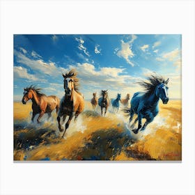 Wild Horses Gallop Across The Golden Prairie Canvas Print