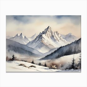 Vintage Muted Winter Mountain Landscape (2) 1 Canvas Print