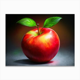 Red Apple With Green Leaf 1 Canvas Print