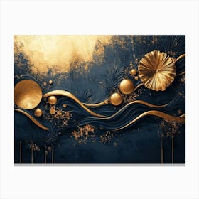 Gold And Blue Abstract Painting Canvas Print