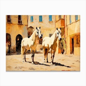 Horses Painting In Siena, Italy, Landscape 2 Canvas Print