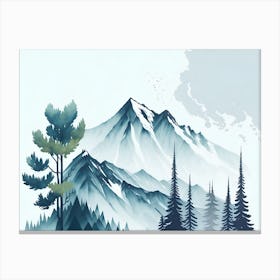 Mountain And Forest In Minimalist Watercolor Horizontal Composition 448 Canvas Print