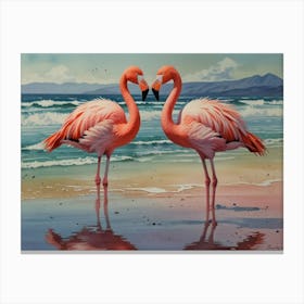 Flamingos On The Beach Canvas Print