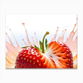 Photo Of A Strawberry In A Splash Of Orange Juice Canvas Print