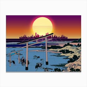 Synthwave Space: ukiyo-e [synthwave/vaporwave/cyberpunk] — aesthetic poster, retrowave poster, neon poster Canvas Print