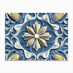 Seamless Relief Sculpture Ation Retro Pattern Round Curve Cross Frame Chain Flower Kaleidoscope Canvas Print