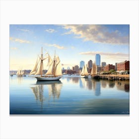 Sailboats In Boston Harbor Canvas Print