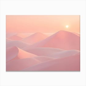 A 3d Rendering Of A Desert Landscape With Pink Sand Dunes And A Setting Sun Canvas Print