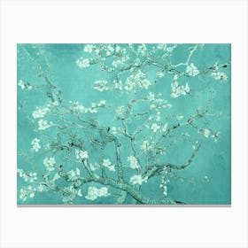 Vincent Van Gogh "Almond Blossom" 1890 in HD Textured Oil Painting | Pale Turquoise Blossoms Pattern Canvas Print