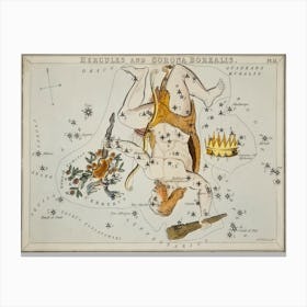 Sidney Hall’s (1831), Astronomical Chart Illustration Of The Hercules And The Corona Borealis Canvas Print