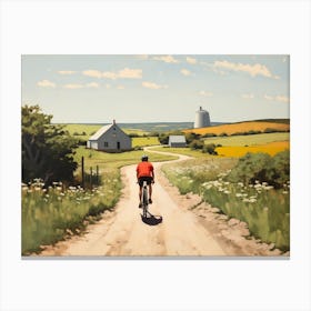 Cyclist Riding On A Dirt Road - expressionism Canvas Print