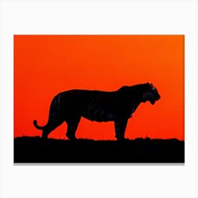 Royal Bengal Tiger Silhouette Minimalist Approach Stark Contrast Against A Vibrant Orange Backdrop Canvas Print